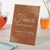 1つのエレガント錆オレンジと金ゴールドの結婚恩恵 台座サイン (インサイチュ)