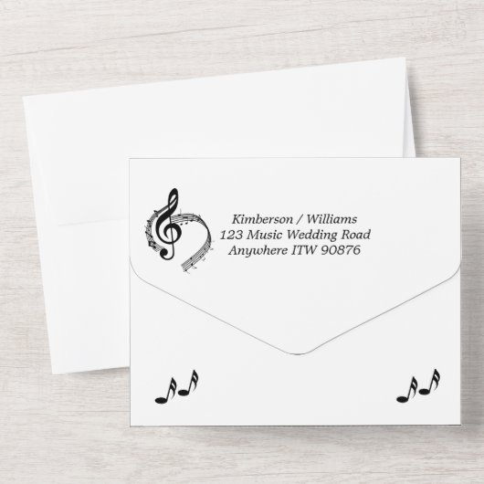 1つのエレガントInvでRSVPを使用した音楽のテーマ オールインワン招待状 (裏面)