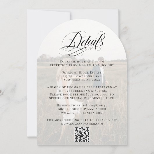 1つのエレガントQRコードアーチに分類さ結婚れる 招待状 (裏面)