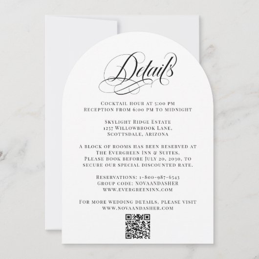 1つのエレガントQRコードアーチに分類さ結婚れる 招待状 (裏面)