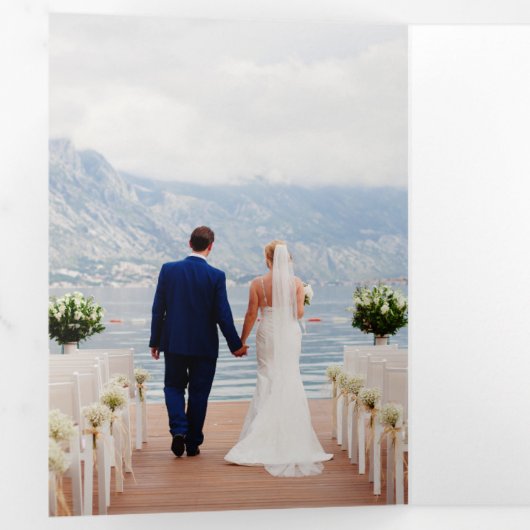 1つのエレガントQRコー結婚ドに黄色のフローラがすべて含まれる 三つ折り招待状 (内部最初)