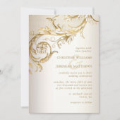 1つのエレガントRSVP内の金ゴールドフローラの全結婚停止 招待状 (正面)