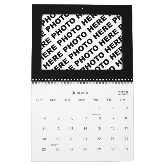 1つのカレンダー黒いフレームの34の写真を加えて下さい カレンダー (1月 2026)