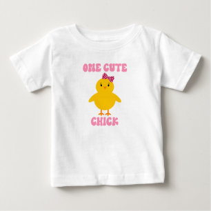 1つのキュートなシックなイースターバードピンクの水玉模様ボウ ベビーTシャツ