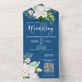 1つのクラシック招待状で青フローラのQRコードをすべて表示 オールインワン招待状 (内側)