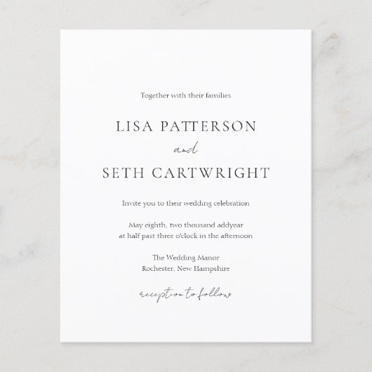 1つのクラシック結婚式招待状で予算をすべて管理 (正面)