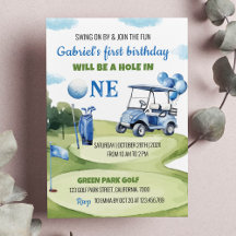 1つのクラシック誕生日招待状にゴルフボーイホール