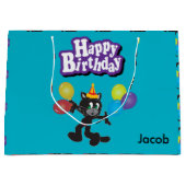 1つのクールな猫の誕生日の気球 ラージペーパーバッグ (正面)