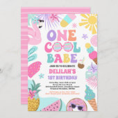 1つのクールバベトロピカルサマー1st誕生日パーティー 招待状 (正面/裏面)