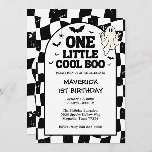 1つのクール小さなブハロウィーン1日の誕生日 招待状 (正面/裏面)