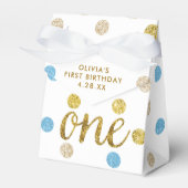 1つのグリッター紙吹雪第1の誕生日ブルーと金ゴールド フェイバーボックス (正面サイド)