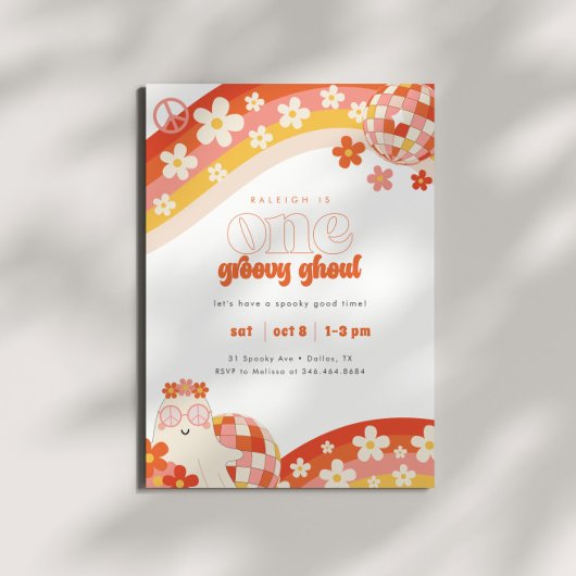 1つのグルーヴィグール | レトロ不気味ガールズ1歳の誕生日 招待状