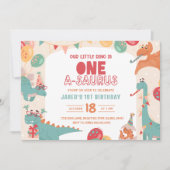 1つのサウラス誕生日招待状。我々の小さなディノ 招待状 (正面)