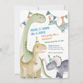 1つのサウルスかわいい男の子1歳の誕生日の恐竜 招待状 (正面)