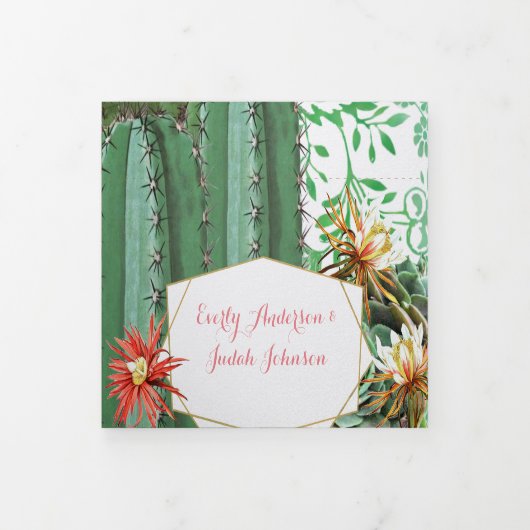 1つのサボテンの多肉性結婚式招待状で 三つ折り招待状 (カバー)