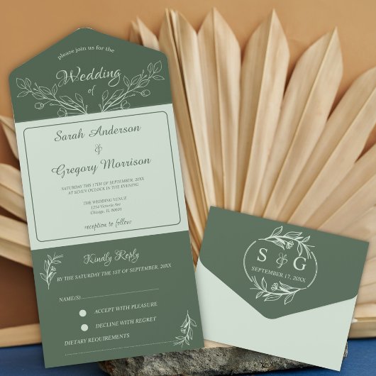 1つのシンプル結婚式のすべてのフローラを招待 オールインワン招待状