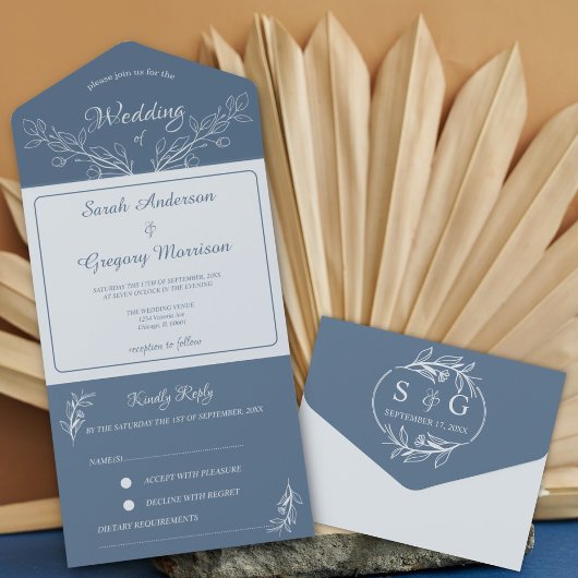 1つのシンプル結婚式のすべてのフローラを招待 オールインワン招待状