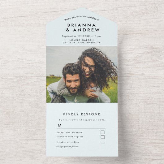 1つのシンプル結婚式の招待ですべての写真 オールインワン招待状 (内側)