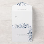 1つのシンプル結婚式の招待でほこりっぽい青いフローラ オールインワン招待状 (外側)