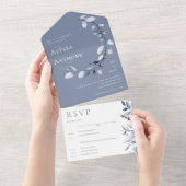 1つのシンプル結婚式の招待でほこりっぽい青いフローラ オールインワン招待状 (貼ってはがせる)