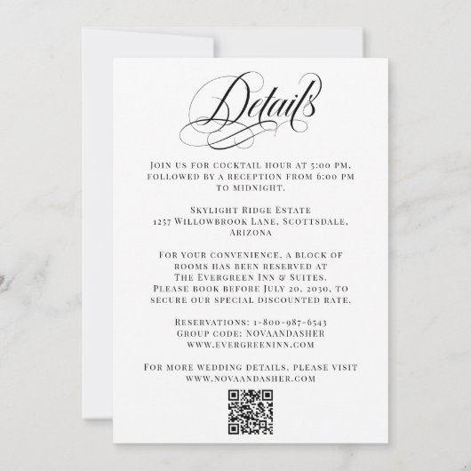 1つのシンプルQRコーエレガントドでクラス分け結婚済み 招待状 (裏面)