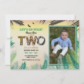 1つのジャングルの第2誕生会2のサファリの動物園の写真 招待状 (正面)