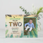 1つのジャングルの第2誕生会2のサファリの動物園の写真 招待状 (スタンド正面)