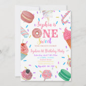 1つのスイートガールドナッツピンクデザート1st誕生日 招待状 (正面)
