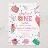 1つのスイートガールドナッツピンクデザート1st誕生日 招待状 (正面/裏面)