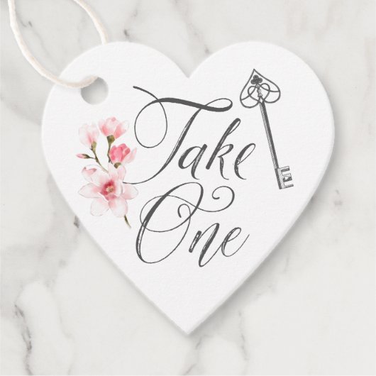 1つのスクリプトエレガントヴィンテージ鍵と花模様 フェイバータグ (正面)