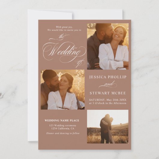 1つのスクリプト写真で茶色の白結婚すべて 招待状 (正面)