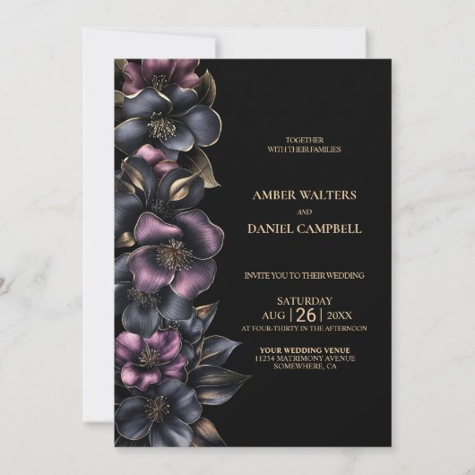 1つのスタイリッシュほこりっぽいピンク色の灰色のフローラ結婚 招待状 (正面)