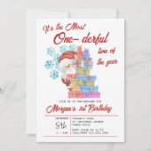 1つのダーフルな年のクリスマスの最初の誕生日 招待状 (正面)