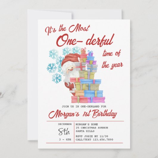 1つのダーフルな年のクリスマスの最初の誕生日 招待状 (正面)