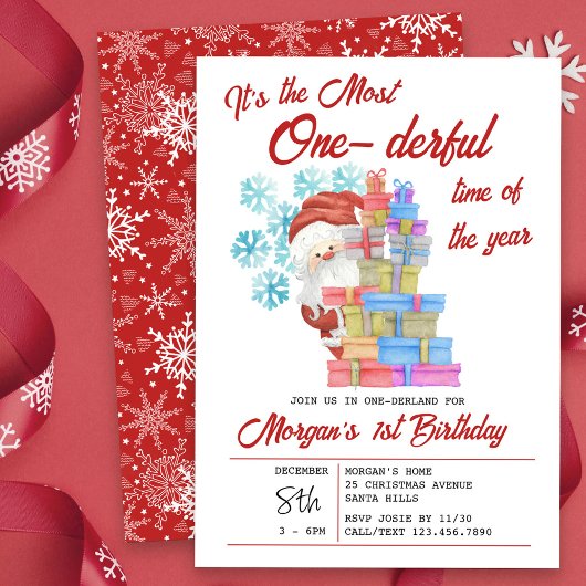 1つのダーフルな年のクリスマスの最初の誕生日 招待状