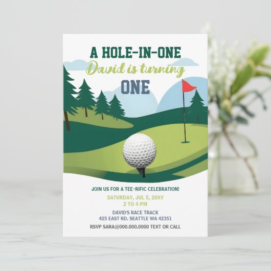 1つのティーリフィックゴルフ誕生日の穴 招待状 (スタンド正面)