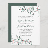 1つのデリケートなクリスマスボタニカル結婚の 招待状 (正面/裏面)