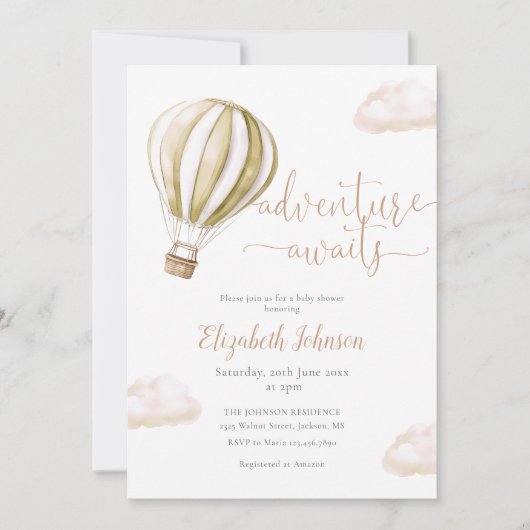 1つのニュートラルなベビーシャワーで熱気球 招待状 (正面)