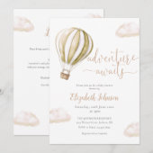 1つのニュートラルなベビーシャワーで熱気球 招待状 (正面/裏面)