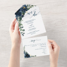 1つのネイビーエレガントド王室のウェディング招待