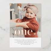 1つのハートフォトファースト誕生日バラ金ゴールド 箔招待状 (正面)