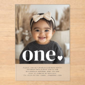 1つのハートフォトファースト誕生日招待状 アクリル招待状 (正面)