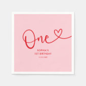 1つのハート書道1st誕生日ピンクレッド スタンダードカクテルナプキン (正面)