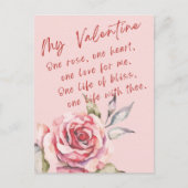 1つのバラ、1つのハート、愛とブリスバレンタイン ポストカード (正面)