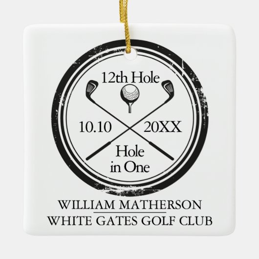 1つのパーソナライズされたレトロセラミックまたは名前のゴルフホール セラミックオーナメント (正面)