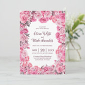 1つのピンクエレガントのフローラ結婚で 招待状 (スタンド正面)