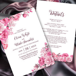 1つのピンク素朴のフローラ結婚で 招待状