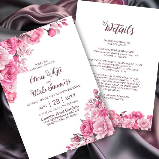 1つのピンク素朴のフローラ結婚で 招待状