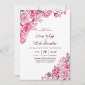 1つのピンク素朴のフローラ結婚で 招待状 (正面)