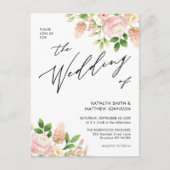 1つのピンク色のバラの緑のQRコード結婚すべて インビテーションポストカード (正面)